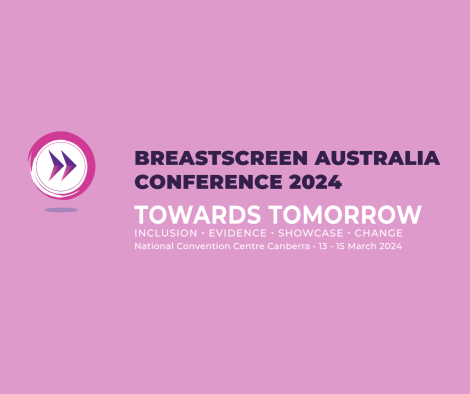 BreastScreen Australia 2024 logo on a pink background